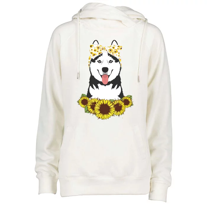 Girl Women Mom Siberian Husky Dog Sunflower Puppy Lover Womens Funnel Neck Pullover Hood