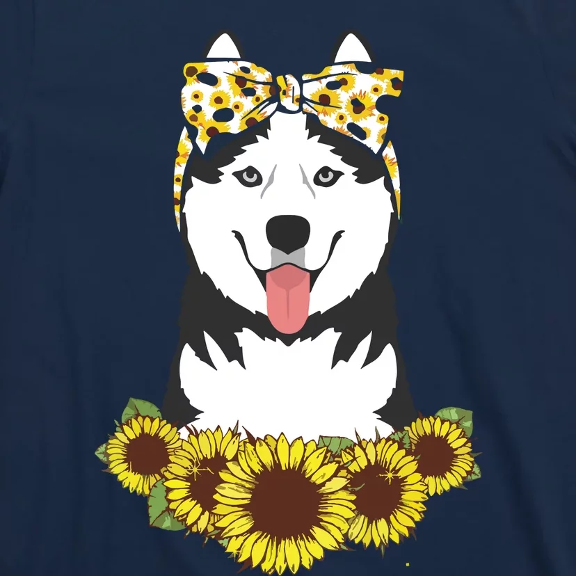 Girl Women Mom Siberian Husky Dog Sunflower Puppy Lover T-Shirt