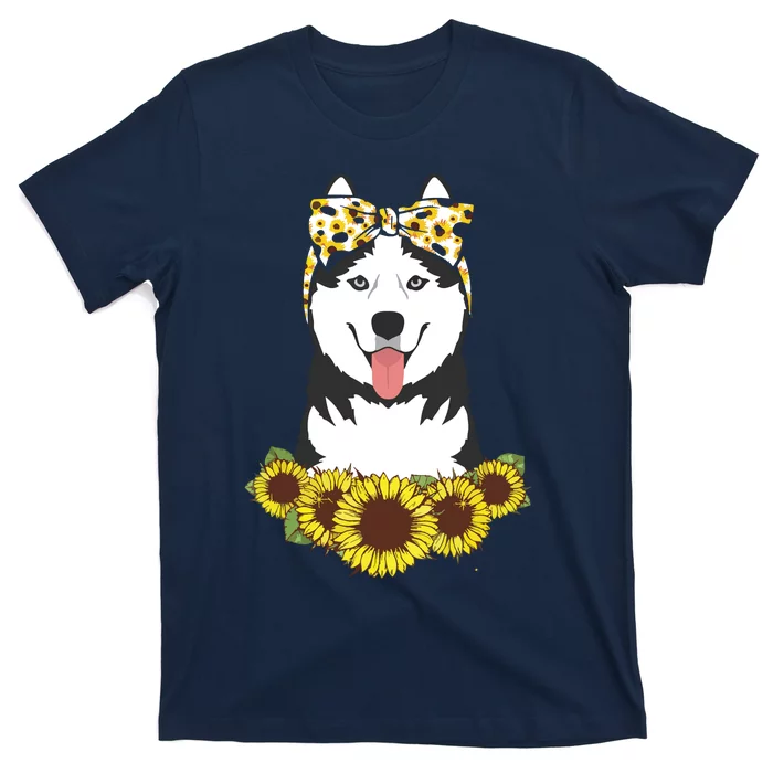 Girl Women Mom Siberian Husky Dog Sunflower Puppy Lover T-Shirt