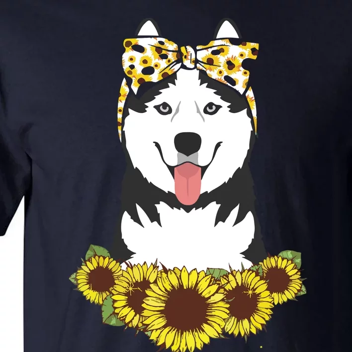 Girl Women Mom Siberian Husky Dog Sunflower Puppy Lover Tall T-Shirt