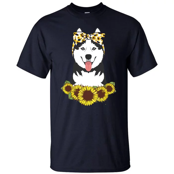 Girl Women Mom Siberian Husky Dog Sunflower Puppy Lover Tall T-Shirt