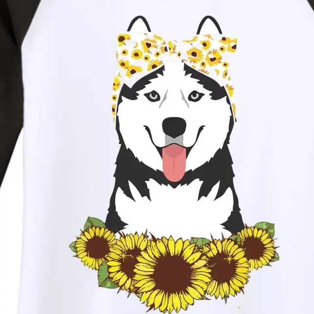 Girl Women Mom Siberian Husky Dog Sunflower Puppy Lover Women's Tri-Blend 3/4-Sleeve Raglan Shirt