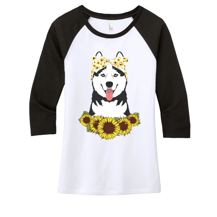 Girl Women Mom Siberian Husky Dog Sunflower Puppy Lover Women's Tri-Blend 3/4-Sleeve Raglan Shirt