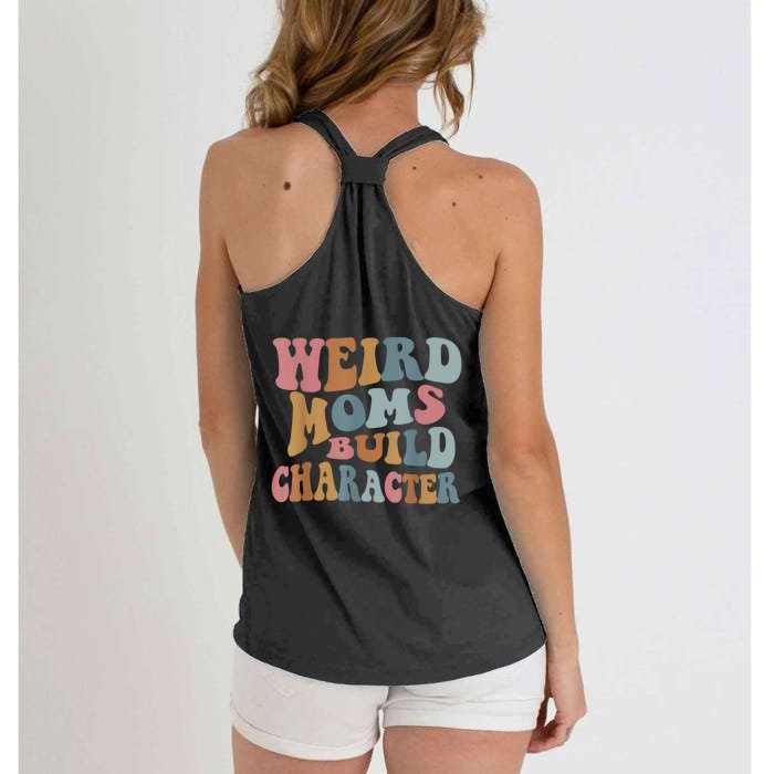 Groovy Weird Moms Build Character Funny , Overstimulated Mom (Back) Back Print Women's Knotted Racerback Tank