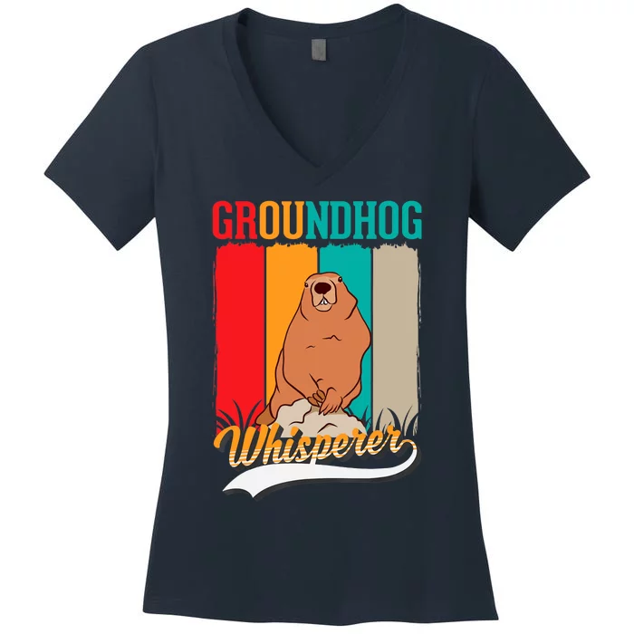 Groundhog Whisperer Marmot Whisperer Women's V-Neck T-Shirt