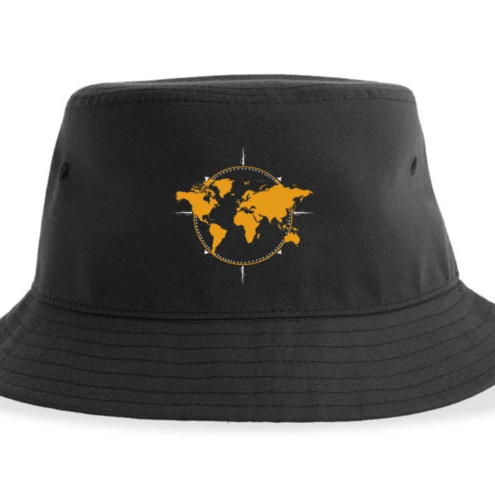 Geographic World Map & Compass Graphic Travel Sustainable Bucket Hat