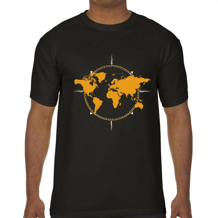 Geographic World Map & Compass Graphic Travel Comfort Colors T-Shirt