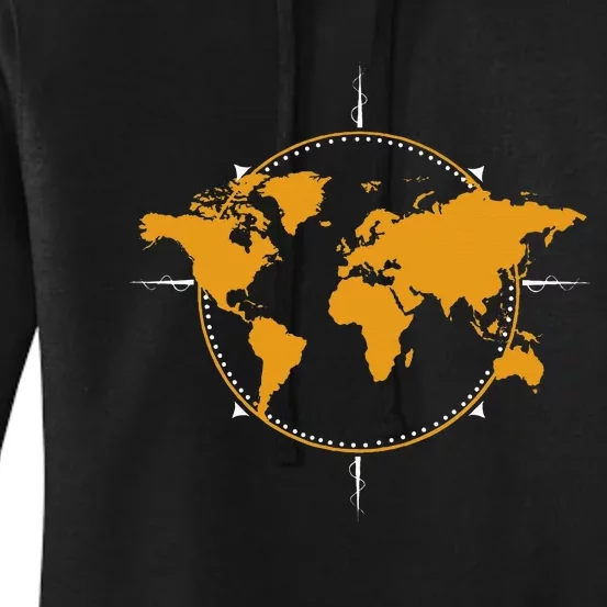 Geographic World Map & Compass Graphic Travel Women's Pullover Hoodie