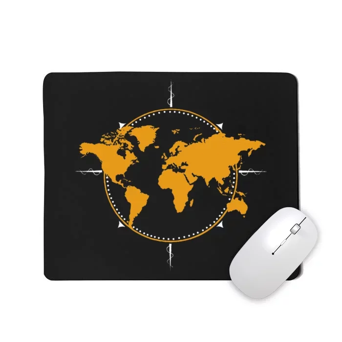 Geographic World Map & Compass Graphic Travel Mousepad