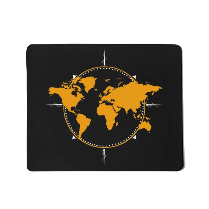 Geographic World Map & Compass Graphic Travel Mousepad