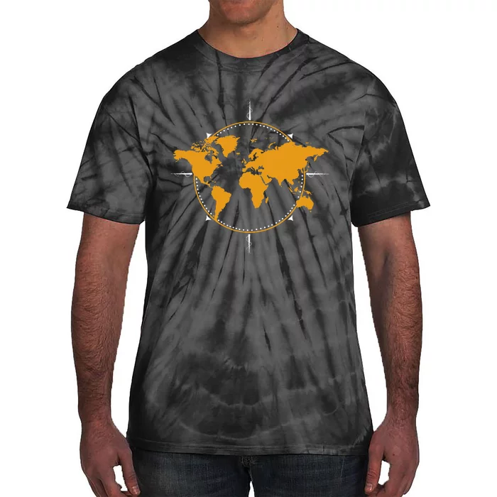 Geographic World Map & Compass Graphic Travel Tie-Dye T-Shirt