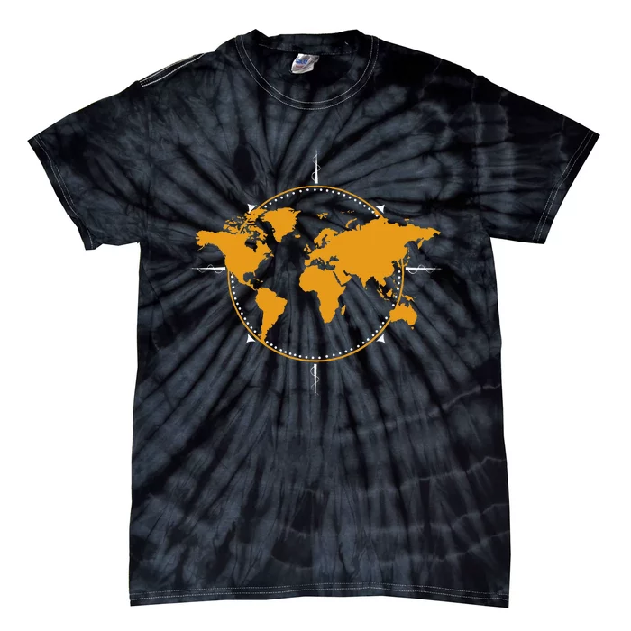 Geographic World Map & Compass Graphic Travel Tie-Dye T-Shirt