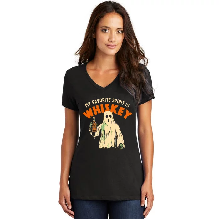 Ghost Whiskey My Favorite Spirit Is Whiskey Ghost Women's V-Neck T-Shirt