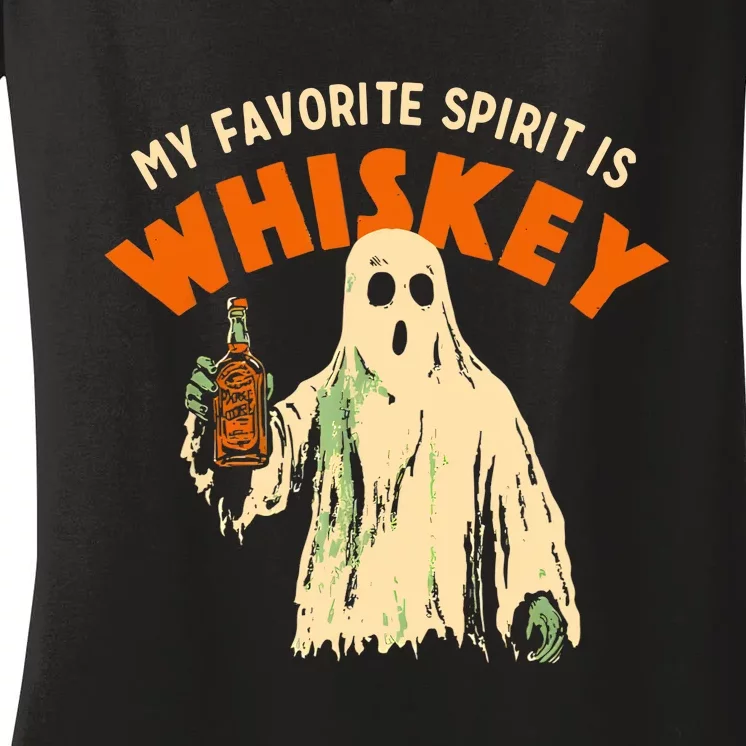 Ghost Whiskey My Favorite Spirit Is Whiskey Ghost Women's V-Neck T-Shirt