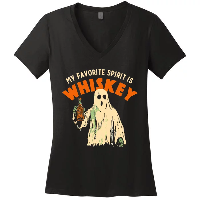 Ghost Whiskey My Favorite Spirit Is Whiskey Ghost Women's V-Neck T-Shirt