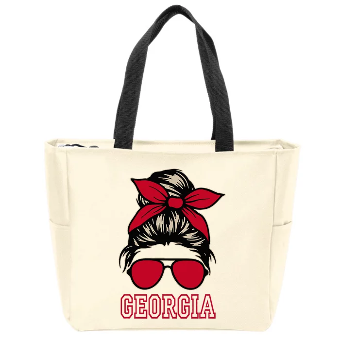 Georgia Women Mom Messy Bun Hair. Zip Tote Bag