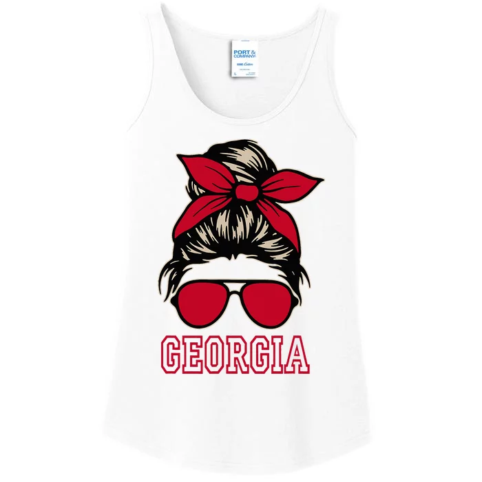 Georgia Women Mom Messy Bun Hair. Ladies Essential Tank