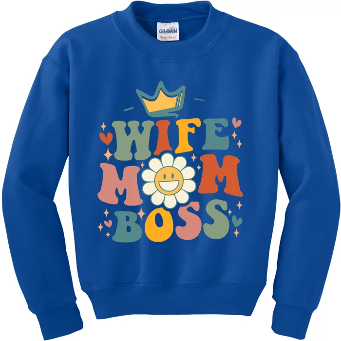 Groovy Wife Mom Boss Mothers Day Gift For Mom Wife Gift Kids Sweatshirt