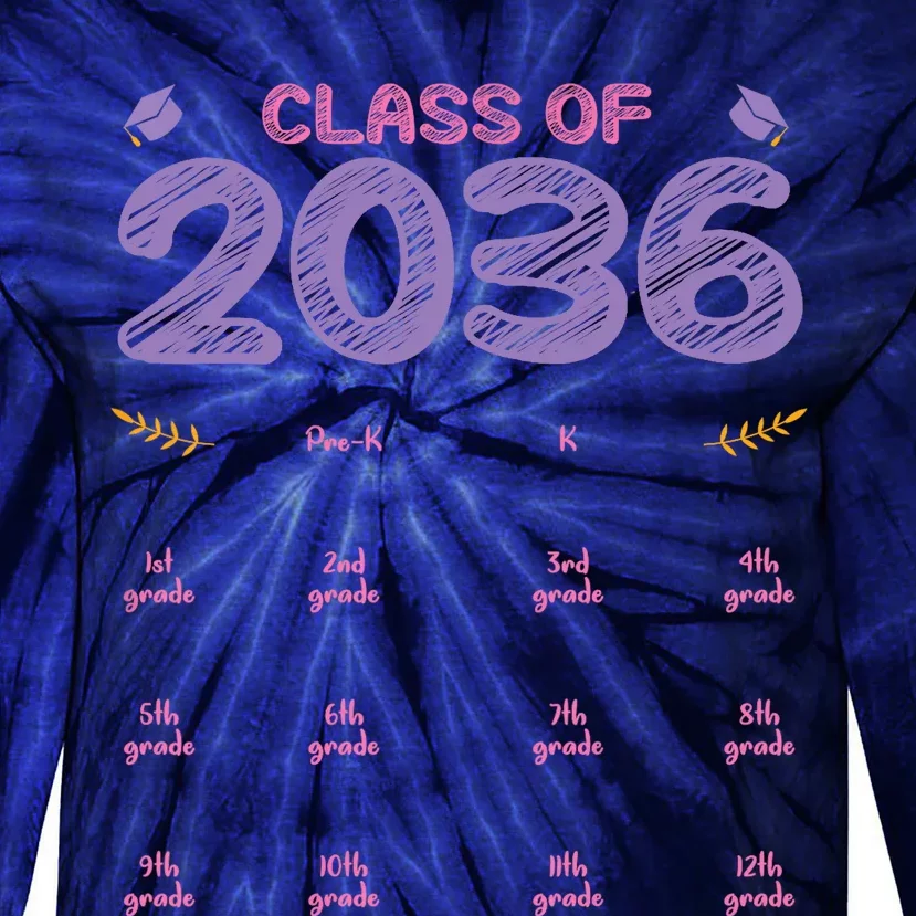 Grow With Me Graduation First Day of School Class of 2036 Tie-Dye Long Sleeve Shirt