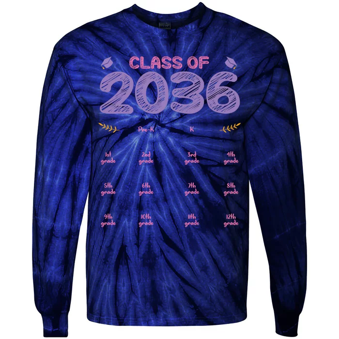 Grow With Me Graduation First Day of School Class of 2036 Tie-Dye Long Sleeve Shirt