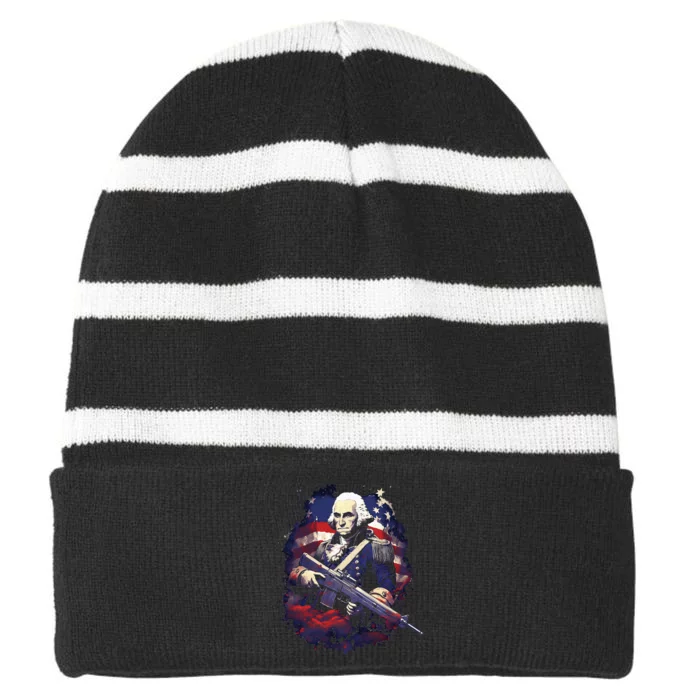 George Washington On The 4th Of July Independence Day Striped Beanie with Solid Band