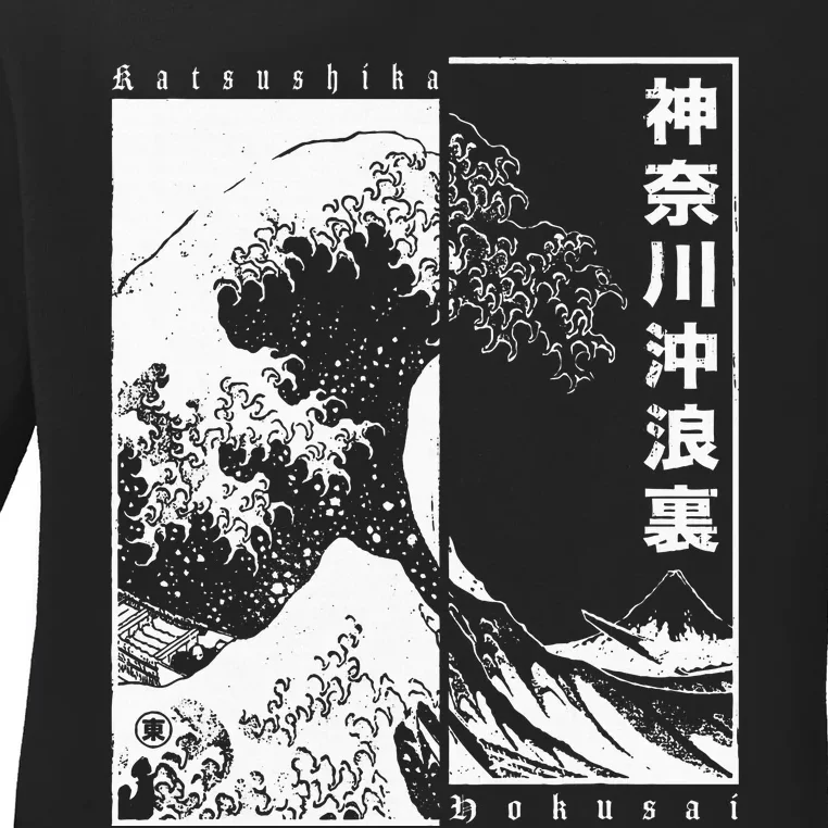 Great Wave Off Kanagawa Japanese Aesthetic Hokusai Ladies Long Sleeve Shirt