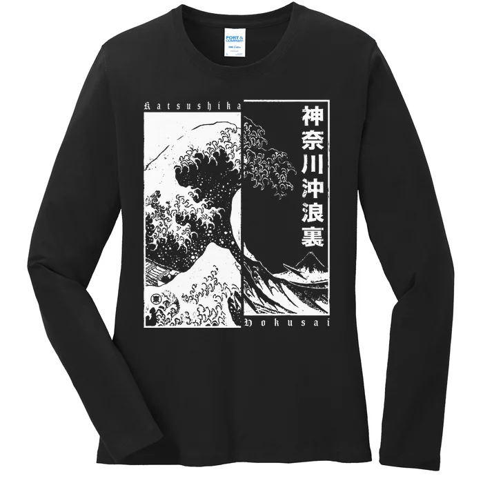 Great Wave Off Kanagawa Japanese Aesthetic Hokusai Ladies Long Sleeve Shirt