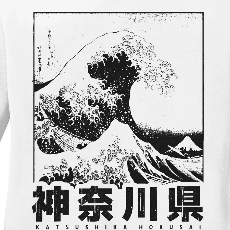 Great Wave Off Kanagawa Japan Aesthetic Japanese Art Ladies Long Sleeve Shirt