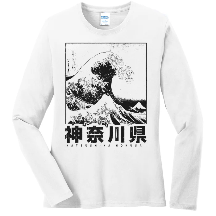 Great Wave Off Kanagawa Japan Aesthetic Japanese Art Ladies Long Sleeve Shirt