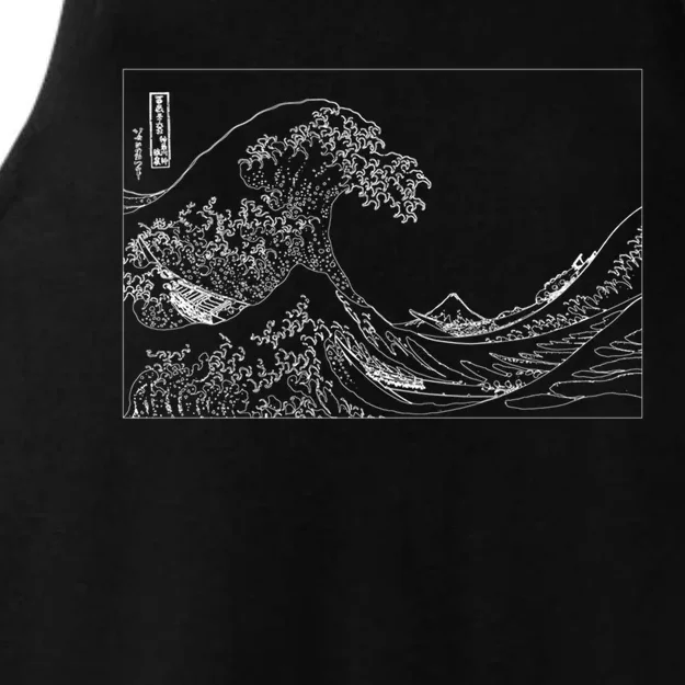 Great Wave Outline Black And White Ladies Tri-Blend Wicking Tank