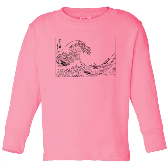 Great Wave Outline Black And White Toddler Long Sleeve Shirt