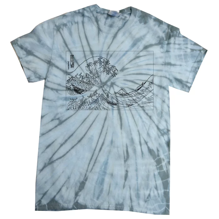 Great Wave Outline Black And White Tie-Dye T-Shirt