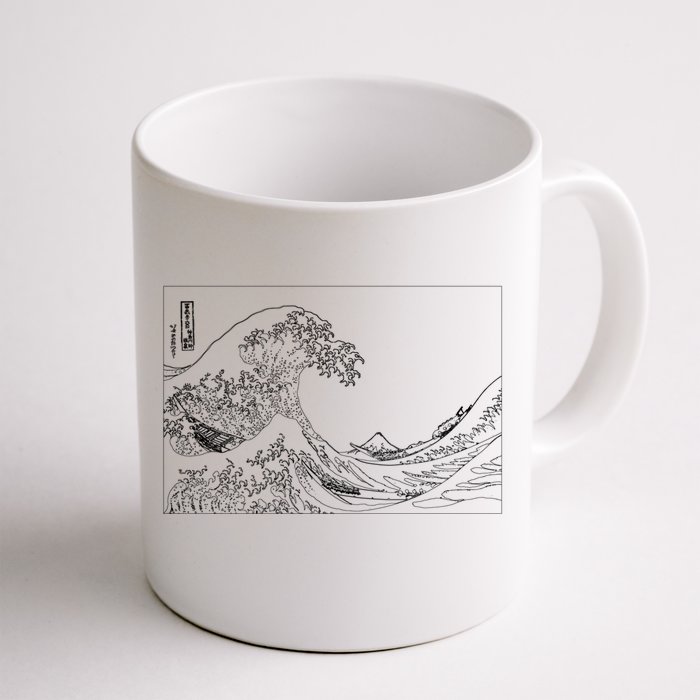 Great Wave Outline Black And White Front & Back Coffee Mug