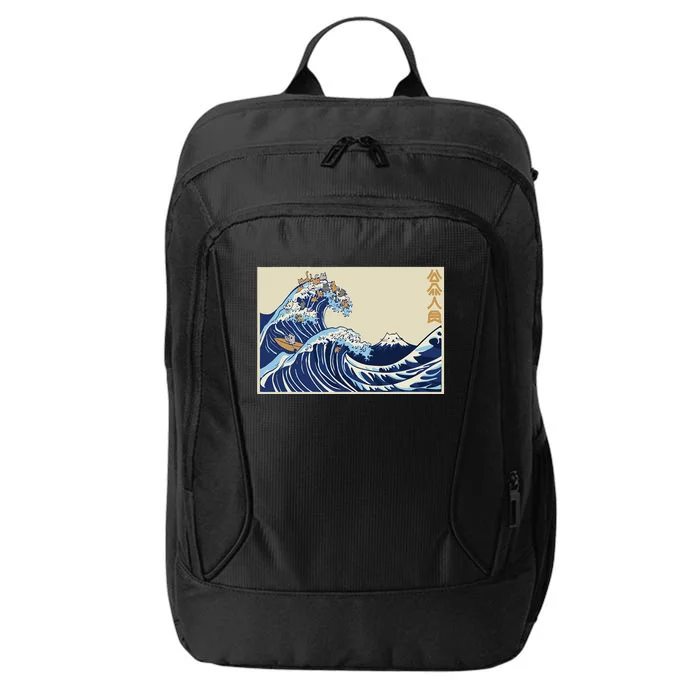 Great Wave Off Kanagawa With Cats Aesthetic Kanji City Backpack