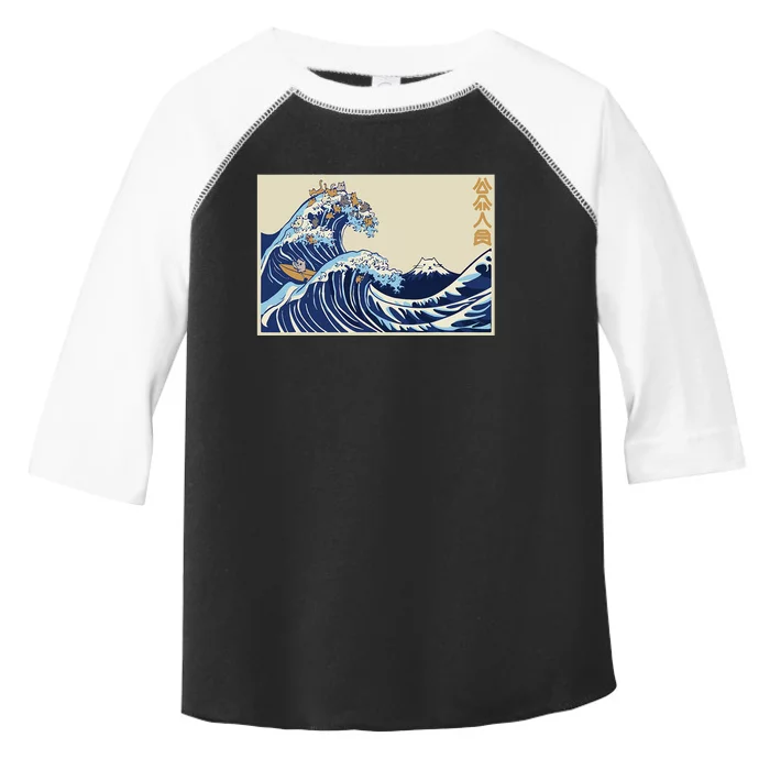 Great Wave Off Kanagawa With Cats Aesthetic Kanji Toddler Fine Jersey T-Shirt