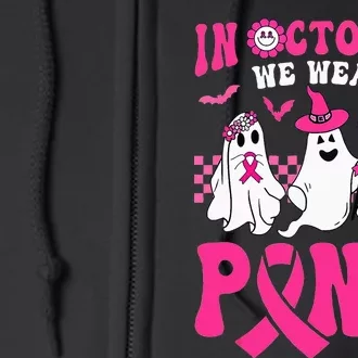 Groovy Wear Pink Breast Cancer Warrior Ghost Halloween Full Zip Hoodie