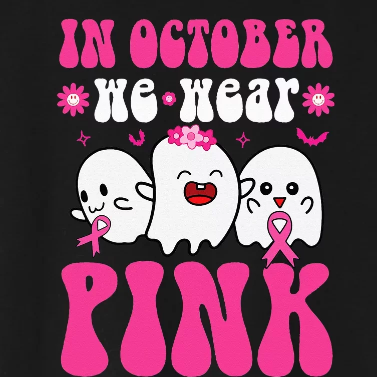 Groovy Wear Pink Breast Cancer Warrior Ghost Halloween Women's Crop Top Tee