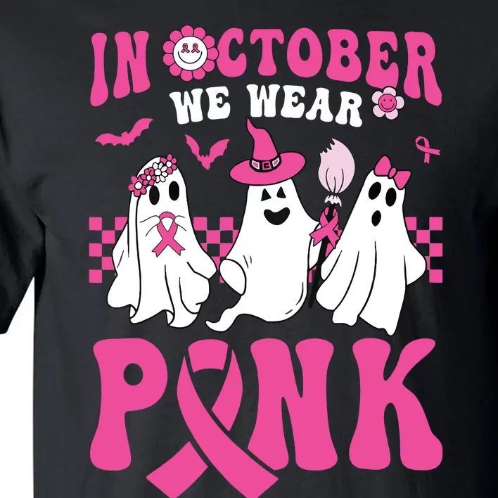 Groovy Wear Pink Breast Cancer Warrior Ghost Halloween Tall T-Shirt