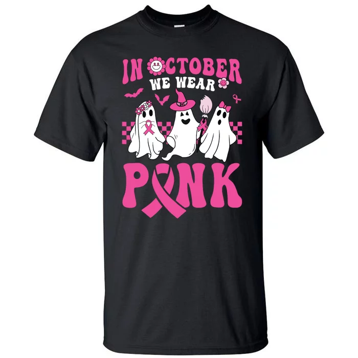 Groovy Wear Pink Breast Cancer Warrior Ghost Halloween Tall T-Shirt