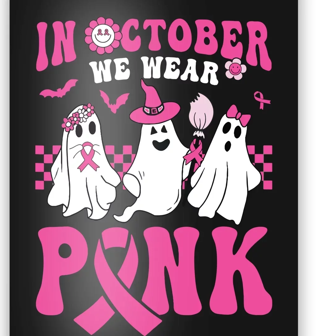 Groovy Wear Pink Breast Cancer Warrior Ghost Halloween Poster