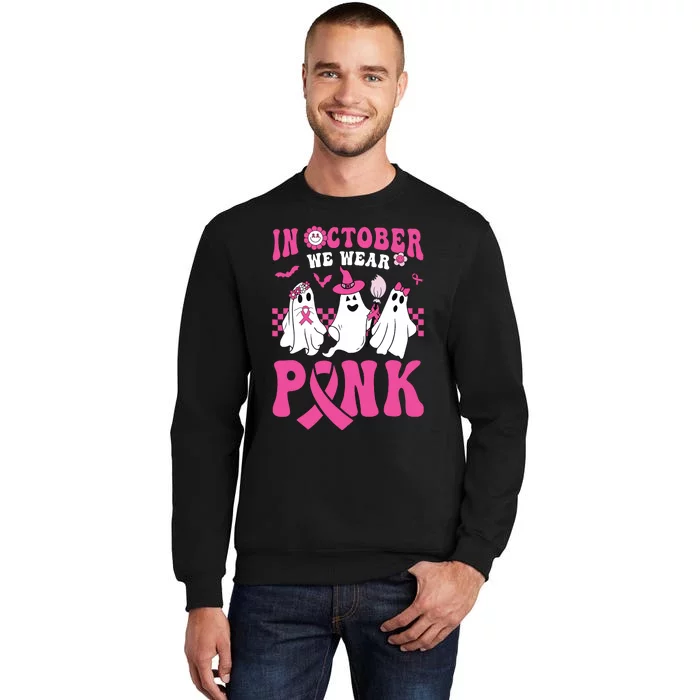 Groovy Wear Pink Breast Cancer Warrior Ghost Halloween Tall Sweatshirt