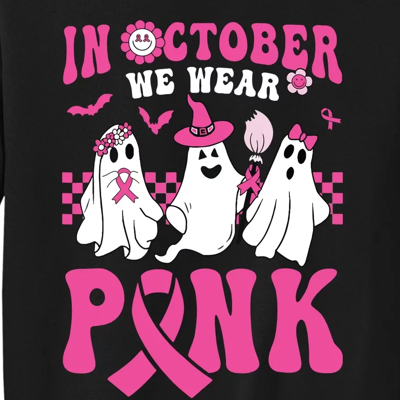 Groovy Wear Pink Breast Cancer Warrior Ghost Halloween Tall Sweatshirt