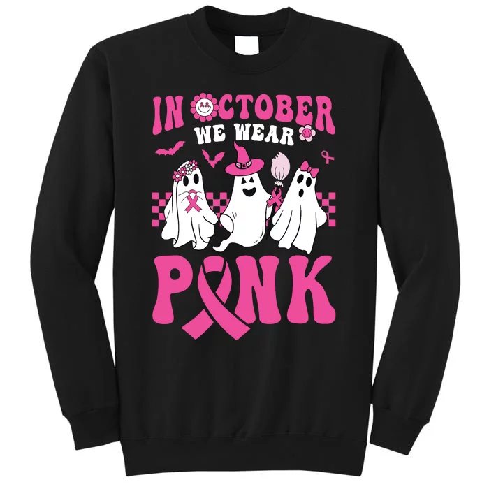 Groovy Wear Pink Breast Cancer Warrior Ghost Halloween Tall Sweatshirt