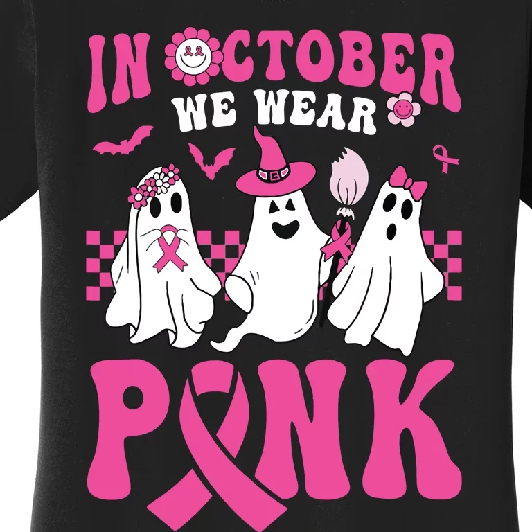 Groovy Wear Pink Breast Cancer Warrior Ghost Halloween Women's T-Shirt