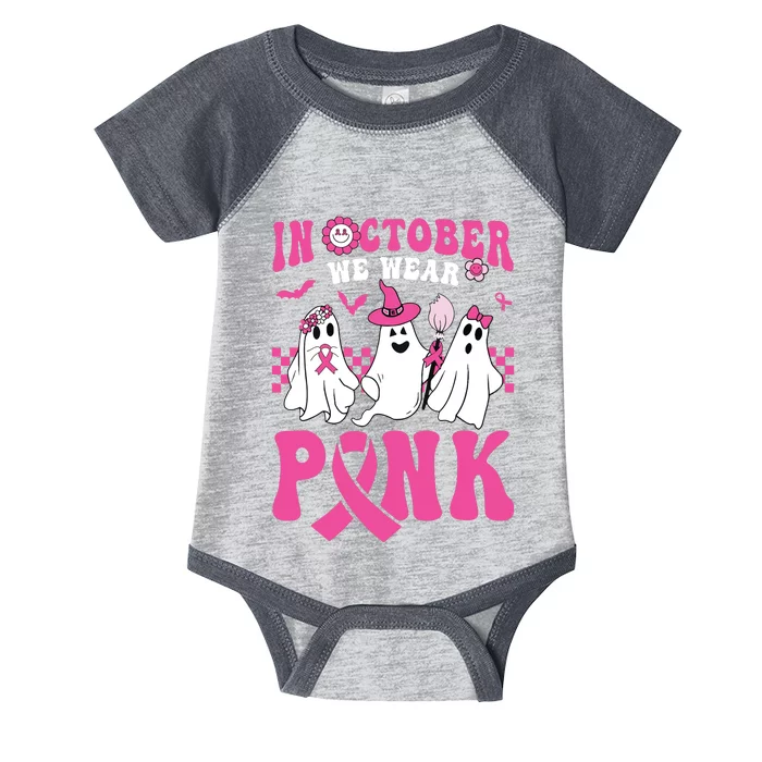 Groovy Wear Pink Breast Cancer Warrior Ghost Halloween Infant Baby Jersey Bodysuit