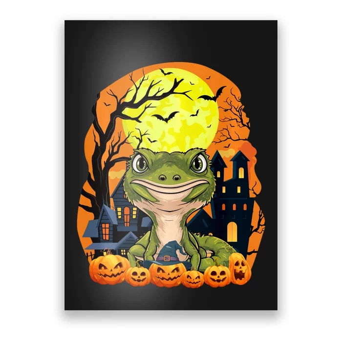 Gecko With Pumpkins Funny Scary Halloween Party Poster