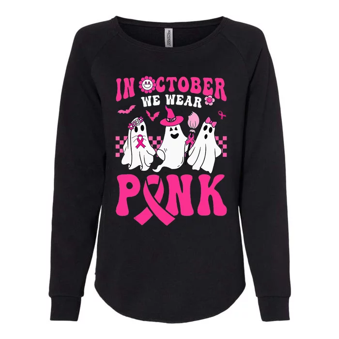 Groovy Wear Pink Breast Cancer Warrior Ghost Halloween Womens California Wash Sweatshirt