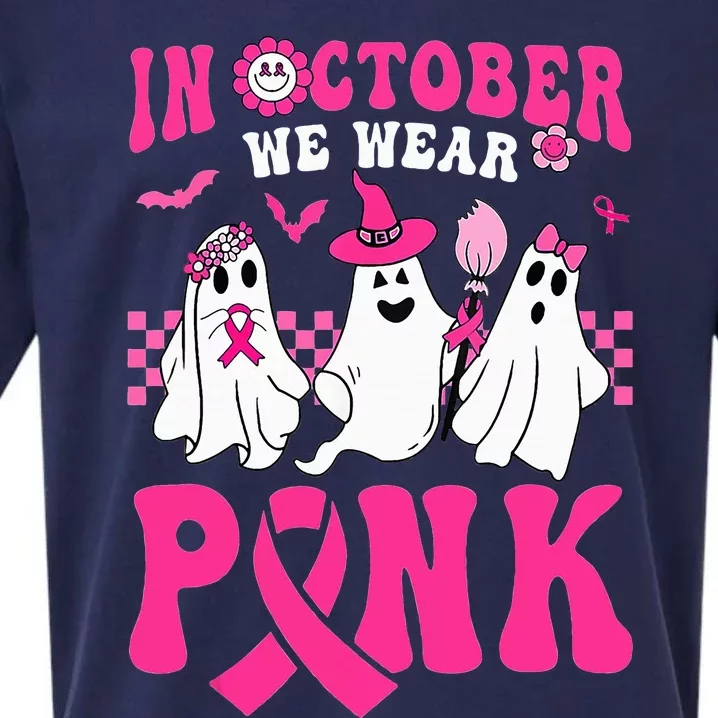 Groovy Wear Pink Breast Cancer Warrior Ghost Halloween Sueded Cloud Jersey T-Shirt