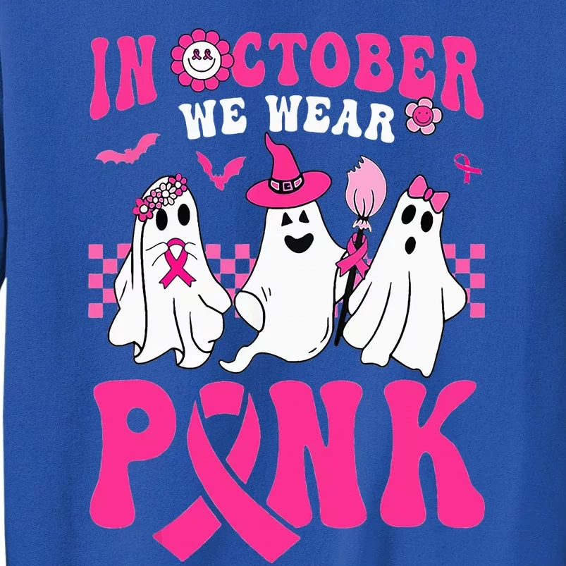 Groovy Wear Pink Breast Cancer Warrior Ghost Halloween Tall Sweatshirt