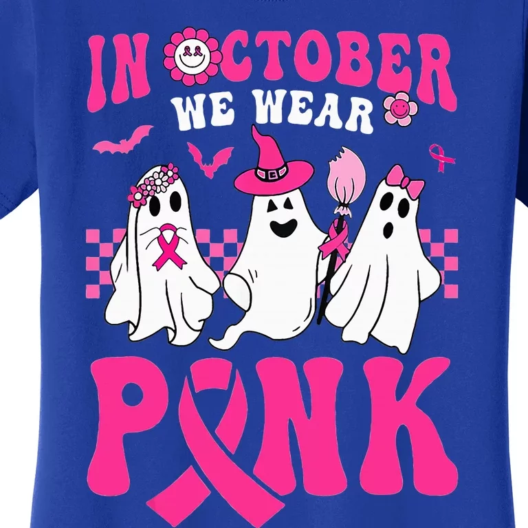 Groovy Wear Pink Breast Cancer Warrior Ghost Halloween Women's T-Shirt